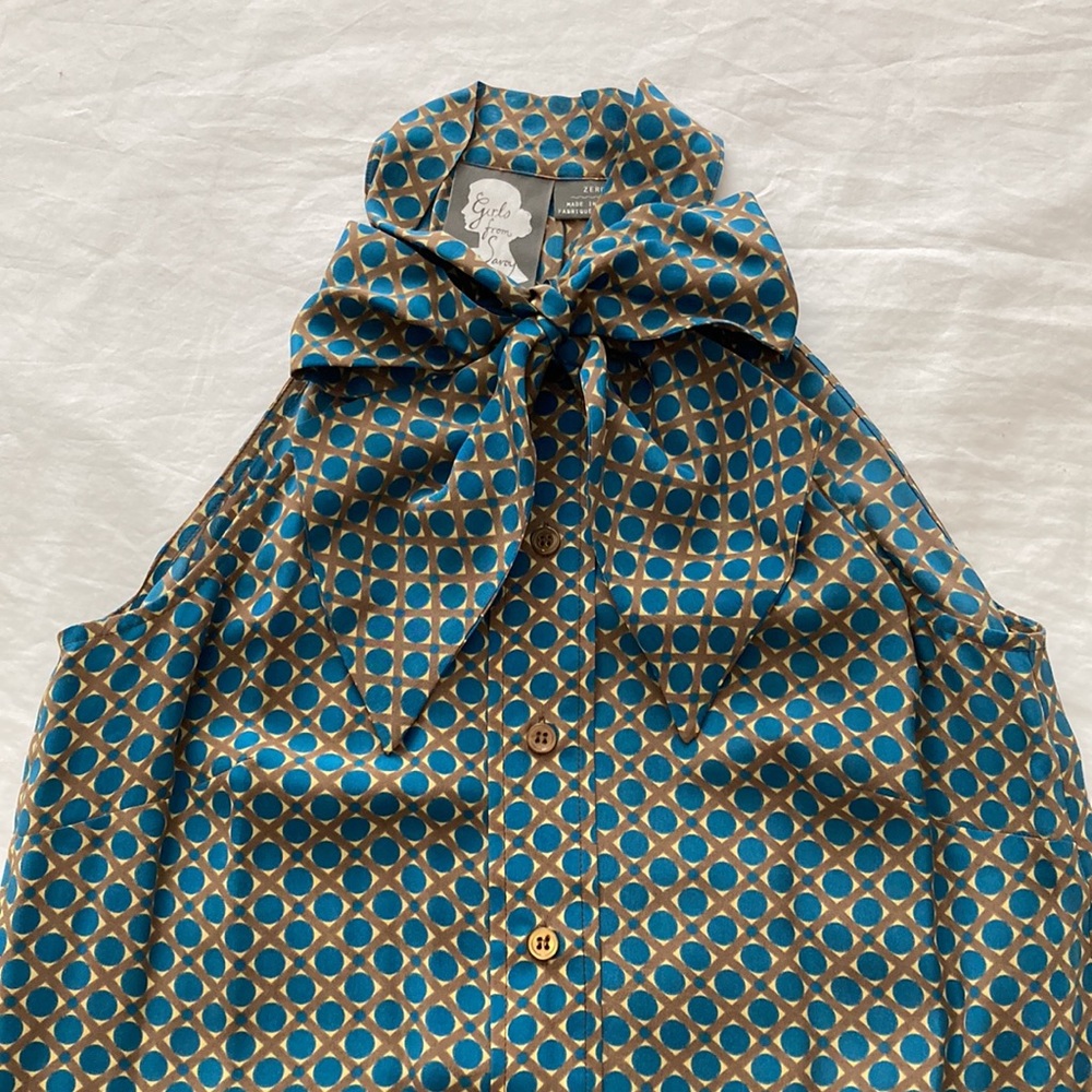 Anthropologie Girls from Savoy sleeveless bow tie silk top, size 0 - Picture 2 of 6